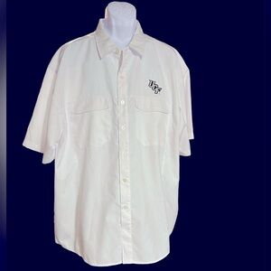 White Antigua University of Central Florida Woven Fishing Shirt with UPF50